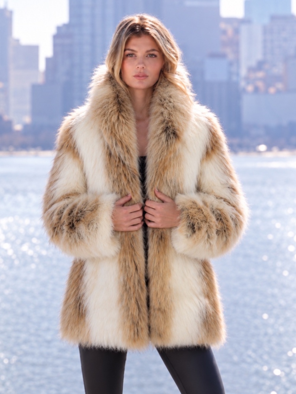 Donna Salyers Fabulous Furs Arctic Fox Faux Fur Shawl Collar Coat Small